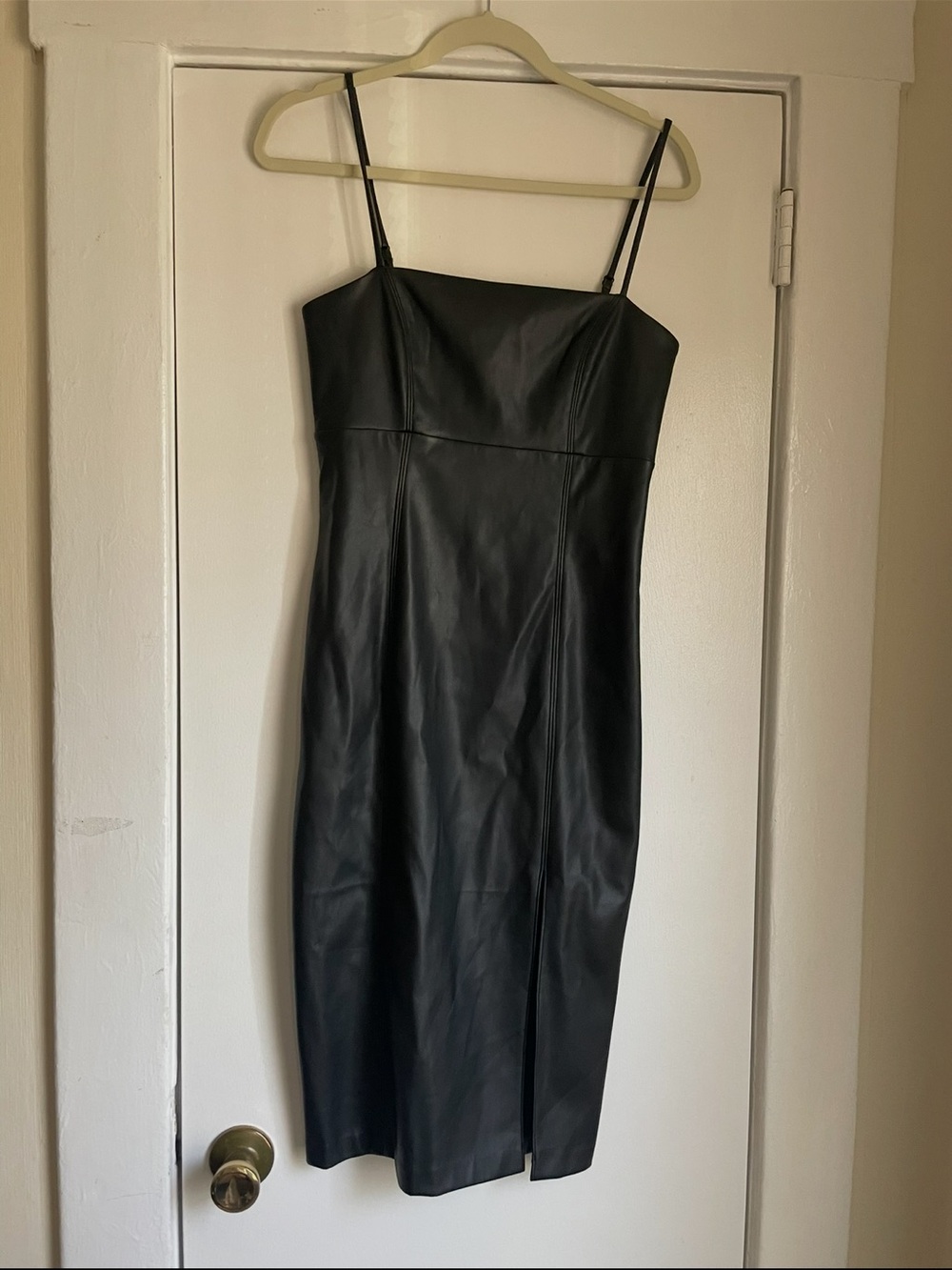 Express Black Faux Leather Spaghetti Strap Midi Dress size Small